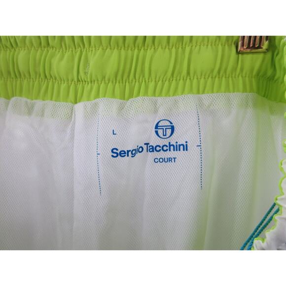 NWT Sergio Tacchini TCP Shorts Mens Size Large Mesh Lined WHITE LIME Shorts - Picture 10 of 13